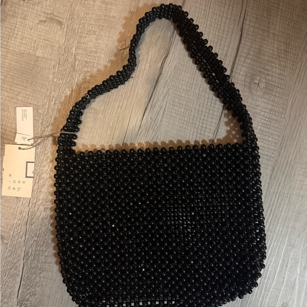 A New Day Elegant Black Beaded Shoulder Bag